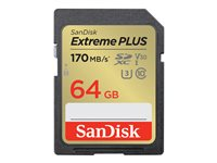 SanDisk Extreme PLUS - Carte mémoire flash - 64 Go - UHS-I U3 / Class10 - SDXC UHS-I SDSDXW2-064G-GNCIN