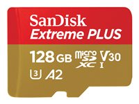 SanDisk Extreme PLUS - Carte mémoire flash (adaptateur microSDXC vers SD inclus(e)) - 128 Go - A2 / Video Class V30 / UHS-I U3 / Class10 - microSDXC UHS-I SDSQXBD-128G-GN6MA