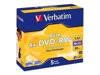Verbatim - 5 x DVD+RW (8cm) - 1.4 Go 4x - argent mat - boîtier CD étroit 43565