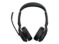 Jabra Evolve2 55 UC Stereo - Micro-casque - sur-oreille - Bluetooth - sans fil - Suppresseur de bruit actif - USB-C - noir - certifié Zoom, Cisco Webex Certified, Certifié Alcatel-Lucent, Certifié Avaya, Certifié Unify, Certifié MFi, Certifié Google Meet, Certifié Amazon Chime 25599-989-899