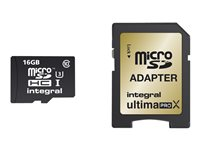 Integral UltimaPro X - Carte mémoire flash ( adaptateur microSDHC - SD inclus(e) ) - 16 Go - UHS Class 3 / Class10 - microSDHC UHS-I INMSDH16G10-95/90U1