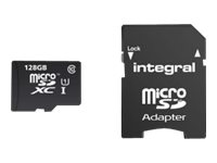 Integral - Carte mémoire flash (adaptateur microSDXC vers SD inclus(e)) - 128 Go - UHS-I U1 / Class10 - microSDXC UHS-I INMSDX128G10-80SPTAB