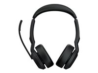 Jabra Evolve2 55 MS Stereo - Micro-casque - sur-oreille - Bluetooth - sans fil - Suppresseur de bruit actif - USB-C - noir - certifié Zoom, Cisco Webex Certified, Certifié Alcatel-Lucent, Certifié Avaya, Certifié Unify, Certifié MFi, Certifié Google Meet, Certifié Amazon Chime 25599-999-899