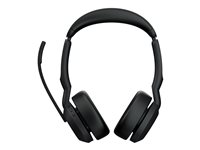 Jabra Evolve2 55 MS Stereo - Micro-casque - sur-oreille - Bluetooth - sans fil - Suppresseur de bruit actif - USB-A - noir - avec support de chargement - certifié Zoom, Cisco Webex Certified, Optimisé pour Microsoft Teams, Certifié Alcatel-Lucent, Certifié Avaya, Certifié Unify, Certifié MFi, Certifié Amazon Chime 25599-999-989