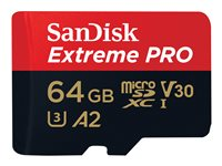 SanDisk Extreme Pro - Carte mémoire flash (adaptateur microSDXC vers SD inclus(e)) - 64 Go - A2 / Video Class V30 / UHS-I U3 / Class10 - microSDXC UHS-I SDSQXCU-064G-GN6MA