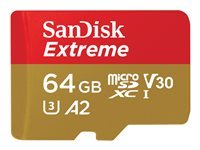 SanDisk Extreme - Carte mémoire flash (adaptateur microSDXC vers SD inclus(e)) - 64 Go - A2 / Video Class V30 / UHS-I U3 / Class10 - microSDXC UHS-I SDSQXAH-064G-GN6MA