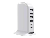 BigBen Connected - Adaptateur secteur - 40 Watt - PD - 6 connecteurs de sortie (4 x USB, 2 x USB-C) - blanc CHARGMULTIUSB4A2C