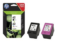 HP 62 - Pack de 2 - couleur (cyan, magenta, jaune), noir pigmenté - original - noir, couleur (cyan, magenta, jaune) - blister - cartouche d'encre - pour ENVY 55XX, 56XX, 76XX; Officejet 200, 250, 57XX, 8040 N9J71AE#301