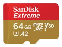 SanDisk Extreme - Carte mémoire flash (adaptateur microSDXC vers SD inclus(e)) - 64 Go - A2 / Video Class V30 / UHS-I U3 / Class10 - microSDXC UHS-I SDSQXAH-064G-GN6AA