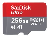 SanDisk Ultra - Carte mémoire flash (adaptateur microSDXC vers SD inclus(e)) - 256 Go - A1 / UHS Class 1 / Class10 - microSDXC UHS-I SDSQUAC-256G-GN6FA