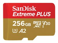 SanDisk Extreme PLUS - Carte mémoire flash (adaptateur microSDXC vers SD inclus(e)) - 256 Go - A2 / Video Class V30 / UHS-I U3 / Class10 - microSDXC UHS-I SDSQXBD-256G-GN6MA