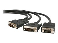 StarTech.com Câble répartiteur en Y DVI-I (M) vers DVI-D (M) et VGA (M) de 1,8m - Splitter vidéo DVI vers DVI / HD15 - Noir - Répartiteur DVI - DVI-I (M) pour HD-15 (VGA), DVI-D (M) - 1.8 m - vis moletées - noir DVIVGAYMM6