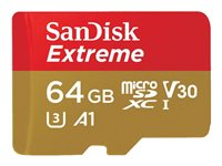 SanDisk Extreme - Carte mémoire flash (adaptateur microSDXC vers SD inclus(e)) - 64 Go - A1 / Video Class V30 / UHS-I U3 - microSDXC UHS-I 171043