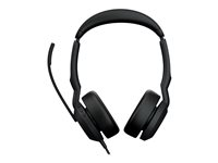 Jabra Evolve2 50 UC Stereo - Micro-casque - sur-oreille - Bluetooth - filaire - Suppresseur de bruit actif - USB-A - noir - certifié Zoom, Cisco Webex Certified, Optimisé pour la CU, Optimisé pour Google Meet, Optimisé pour Microsoft Teams, Certifié Alcatel-Lucent, Certifié Avaya, Certifié Unify, Certifié Amazon Chime 25089-989-999